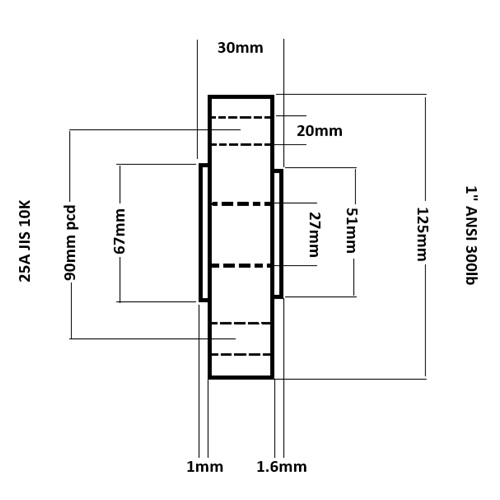 [CS-FLA-25-10K-A300-A105N-EU]   25A JIS 10K X 1" #300 FLANGE SPACER A105 N